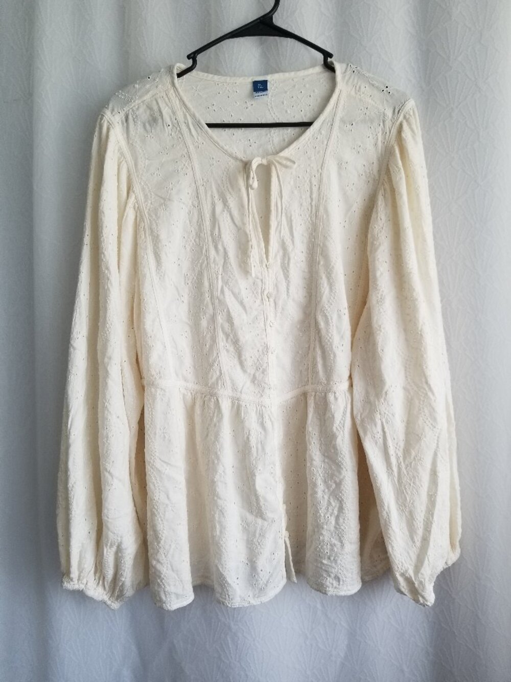 Old Navy Cream Boho Cottagecore Peasant Eyelet Blouse XXL Tall
